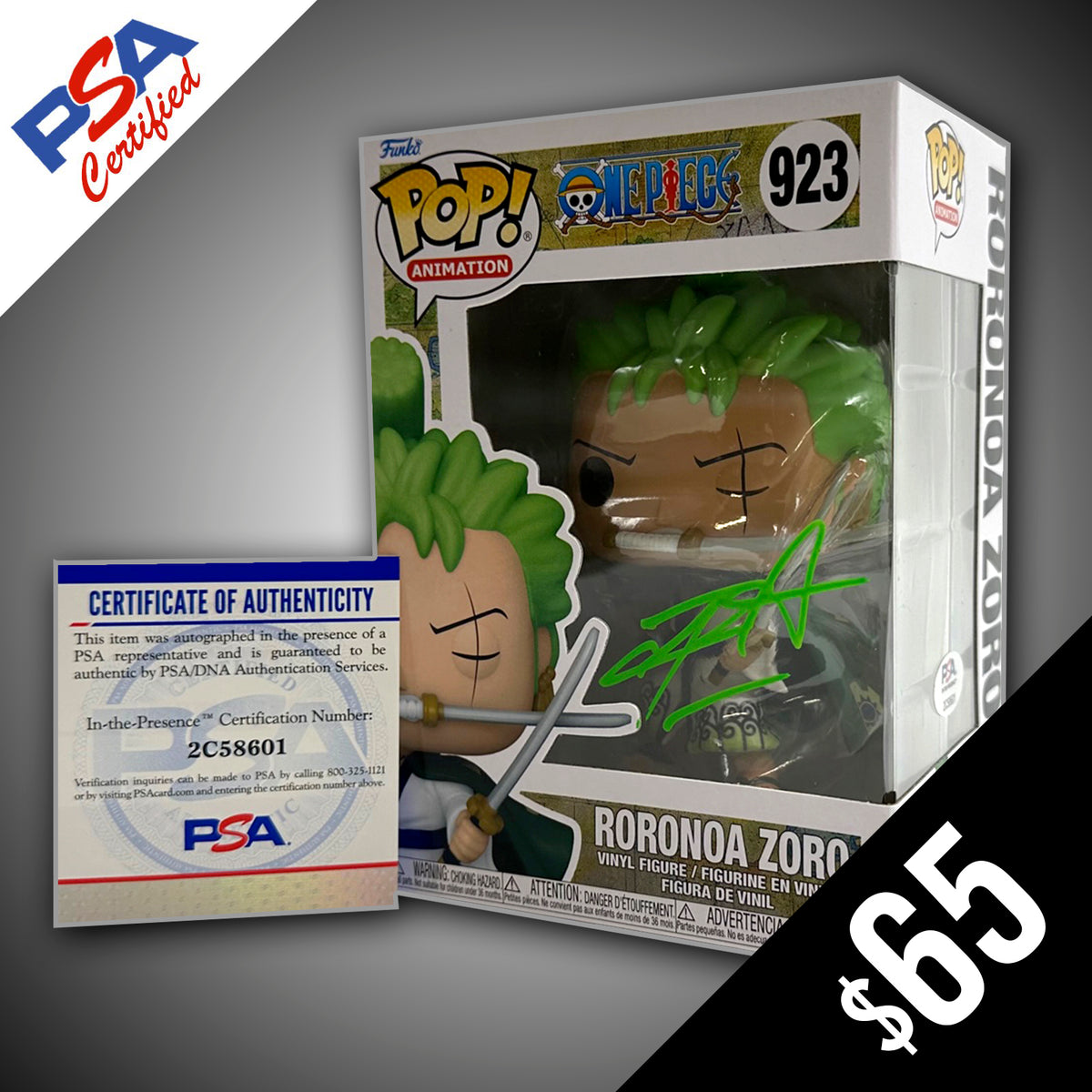 Funko Pop! - One Piece: Zoro Enma #1288 SIGNED by Christopher Sabat (PSA  Certified) (Yellow Signature)