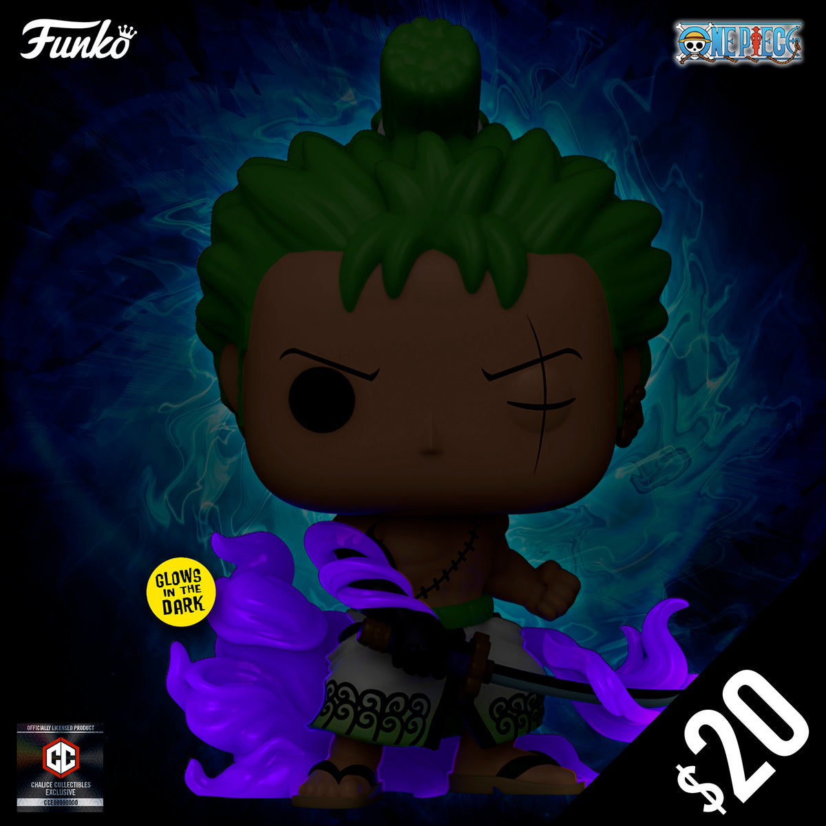 Pre-Order: Funko Pop! Chalice Collectibles Exclusive: One Piece ZORO (ENMA) (GITD) #1288