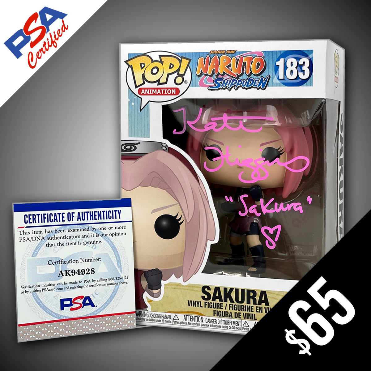 Funko Pop! Naruto Sakura SIGNED by Kate Higgins (PSA Certified