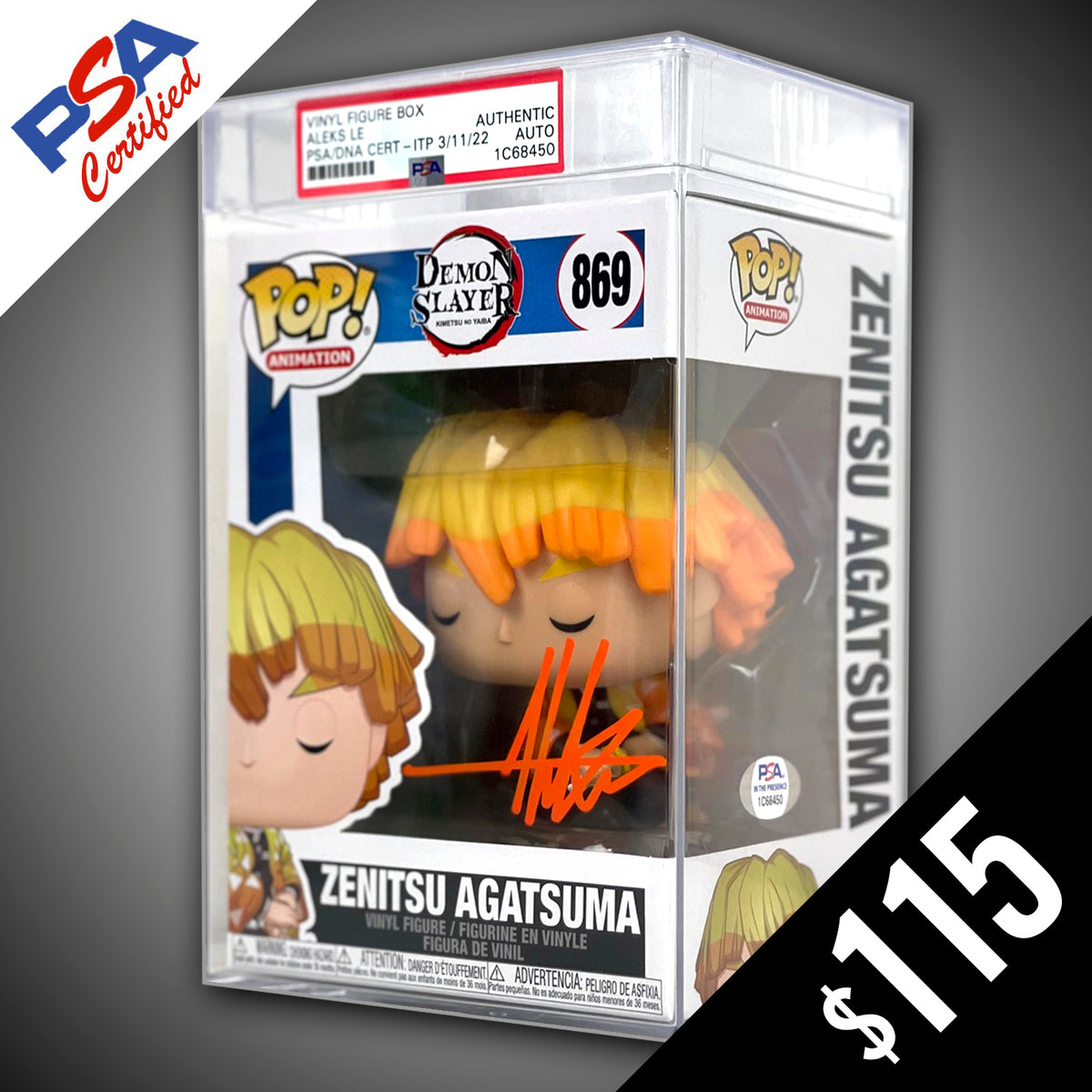 Funko Pop! Demon Slayer Zenitsu SIGNED by Aleks Le (PSA Certified