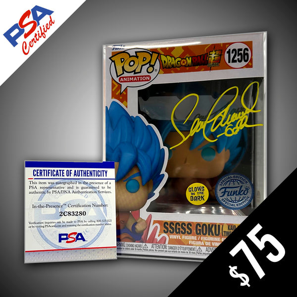 Funko Pop! Dragon Ball Super: SSGSS Goku (Kaio-Ken) #1256- SIGNED by Sean Schemmel (PSA Certified)