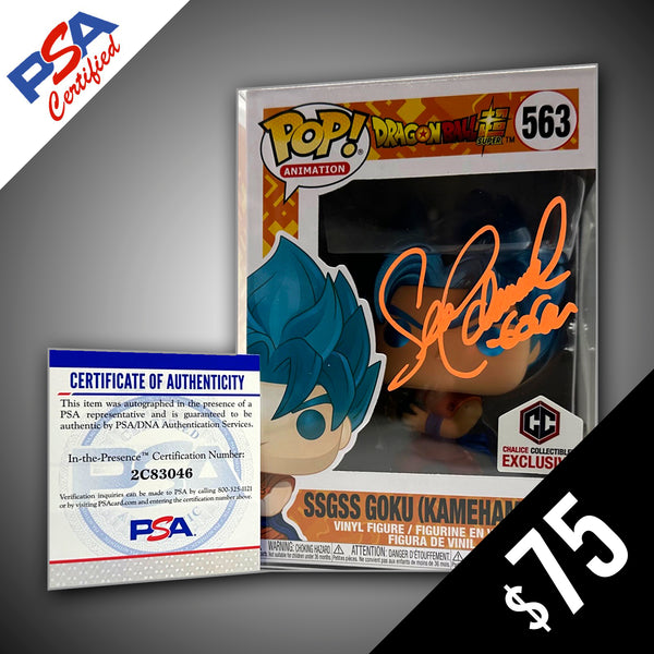 Funko Pop! Dragon Ball Super: Goku Kamehameha #563- SIGNED by Sean Schemmel (PSA Certified) (ORANGE)